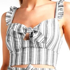 Express Ruffle Tie Front Striped Cropped Tank Crop Top